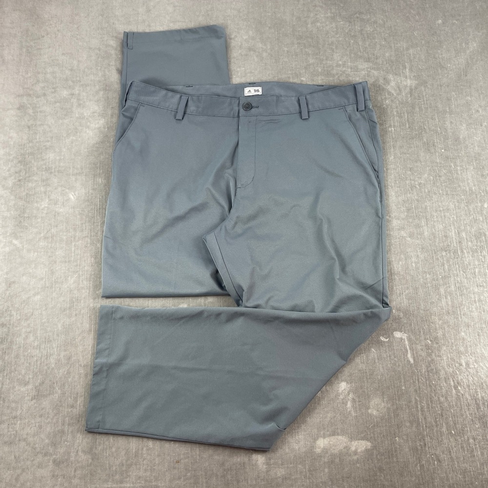 Adidas Mens 38 x 30 Gray Golf Pants Performance Flat Front Embroidered Logo